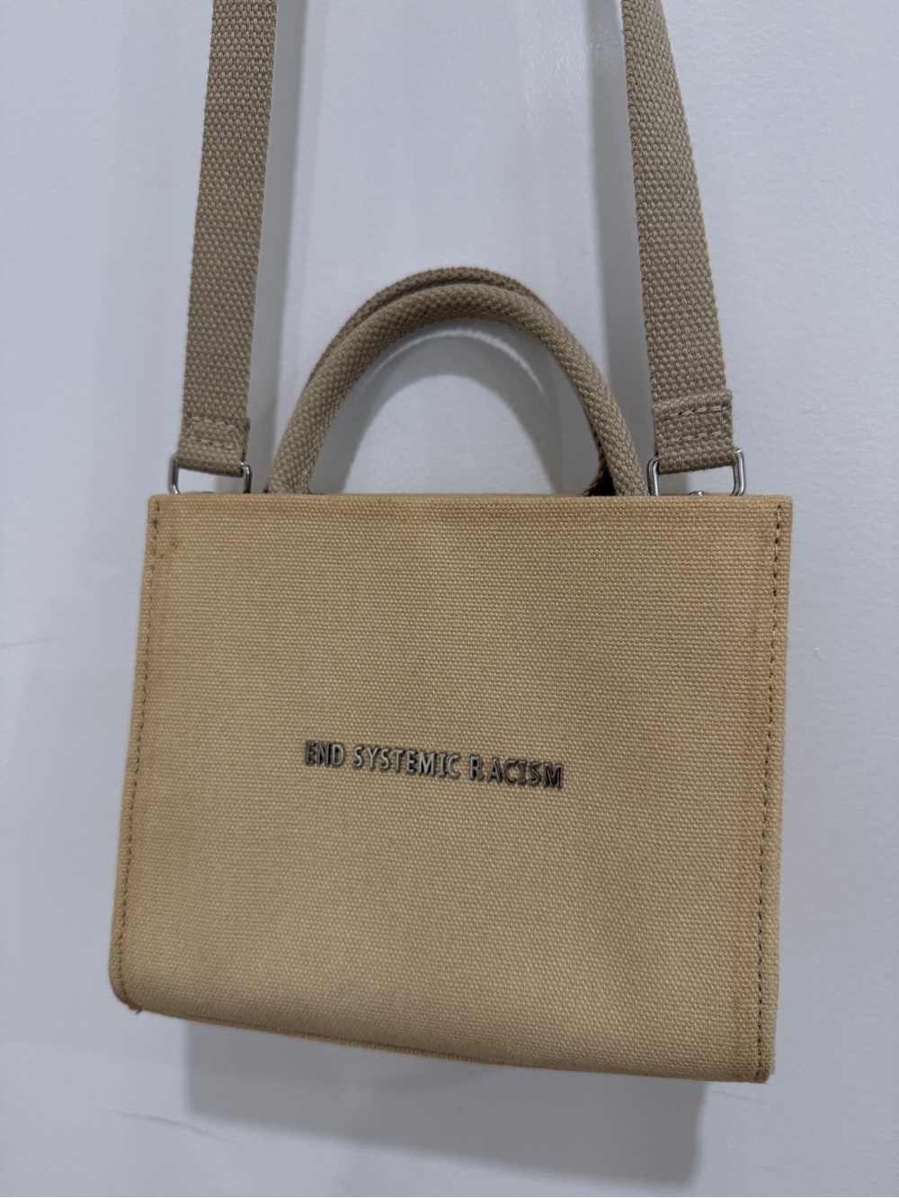 Brandon Blackwood ‘End Systemic Racism’ canvas bag in tan